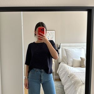 NAVY BLUE BLOUSE // ANN TAYLOR // SIZE SMALL PETITE